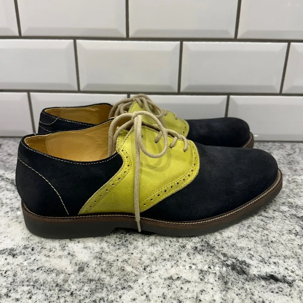1901 Nordstrom Mens 9.5 Saddle Shoes Navy Lime Green Suede Leather Oxford Retro